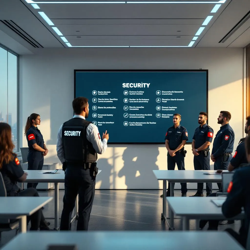 Gerente de recursos humanos revisando documentos de capacitación en seguridad corporativa