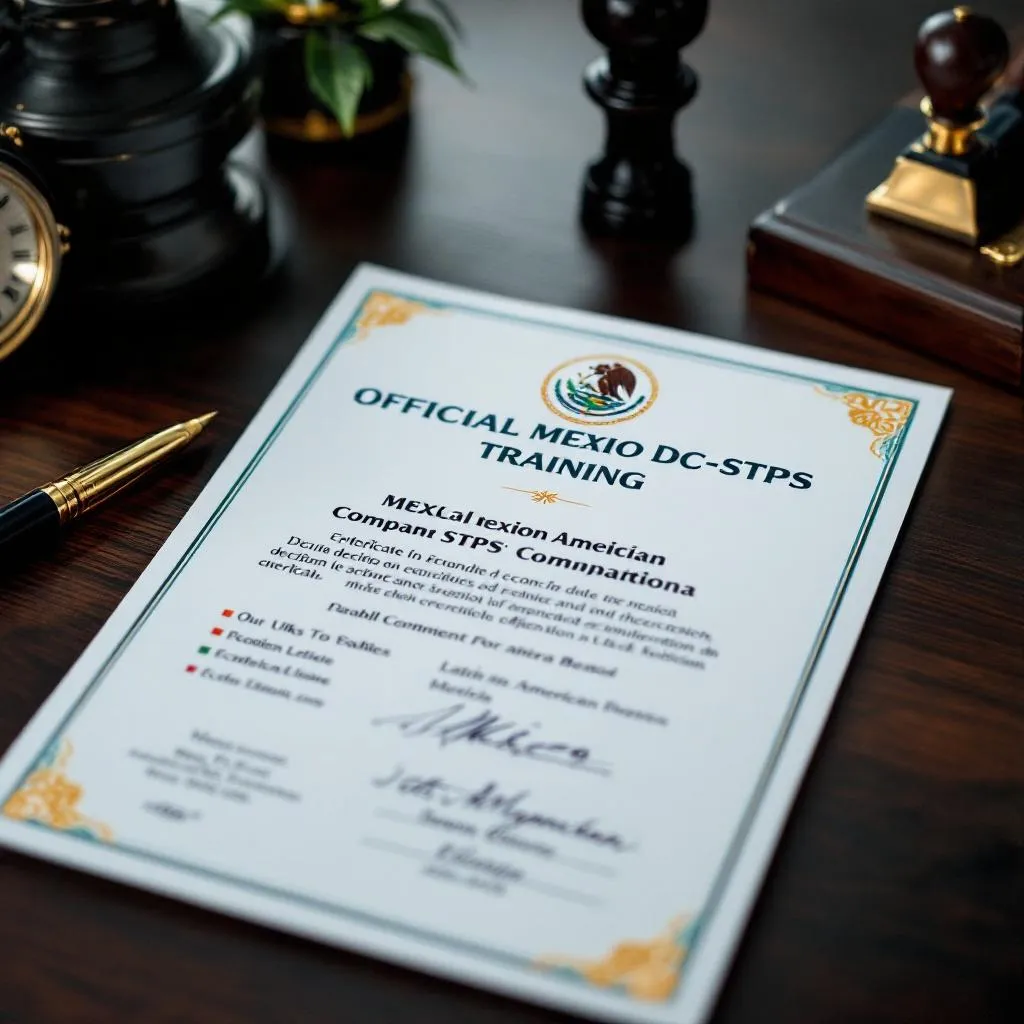 Documento oficial de constancia de habilidades laborales DC-3 STPS sobre un escritorio de oficina profesional