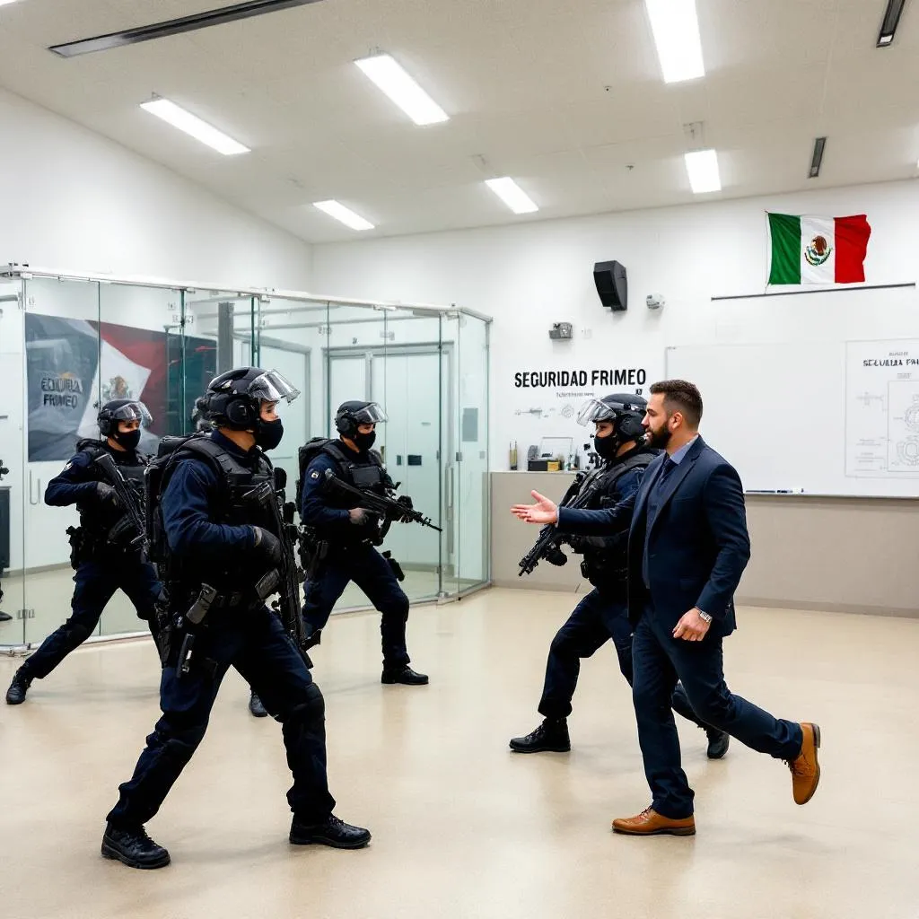 Guardia de seguridad profesional en uniforme completando su capacitación en una academia de CDMX