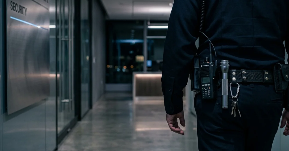 Visualización premium de la ruta de carrera de guardia de seguridad a supervisor en un entorno institucional moderno