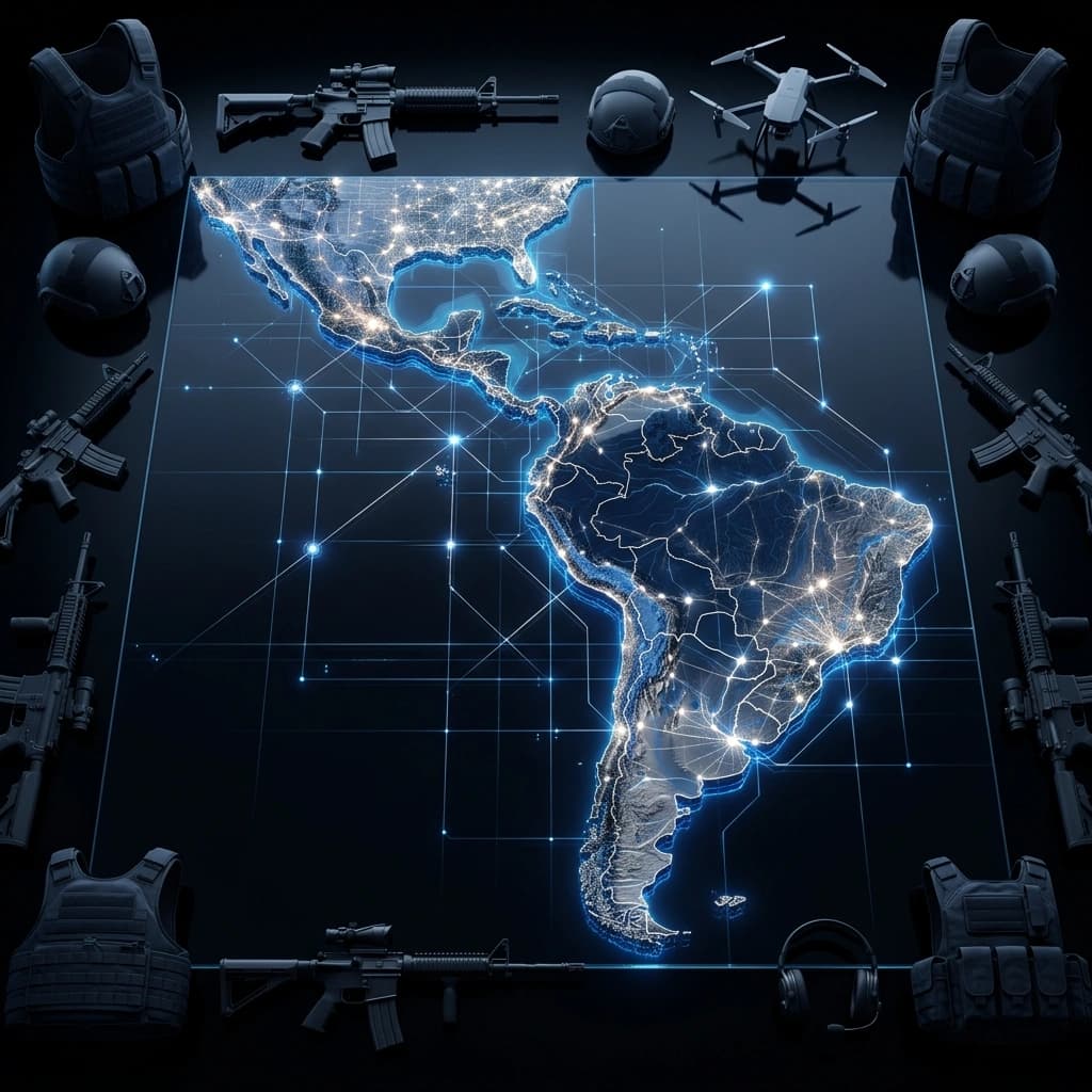 Mapa comparativo de la industria de seguridad privada en Latinoamérica con datos de México, Brasil, Colombia, Chile y Argentina